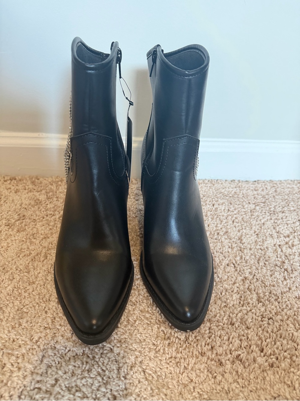 NWT Black Ankle Boots with Rhinestone Fringe - Picture 3 of 8